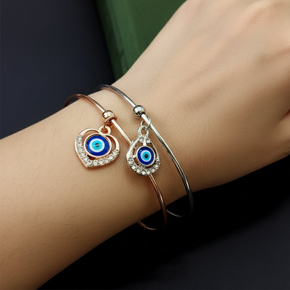 JewelMaze Evil Eye Heart Minimal Open Bangle for Daily Wear