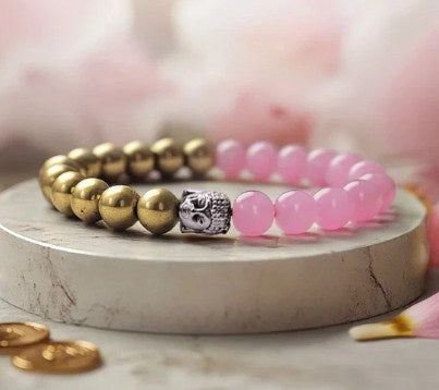 JewelMaze Buddha Brown And Pink Beads Bracelet - 1404709