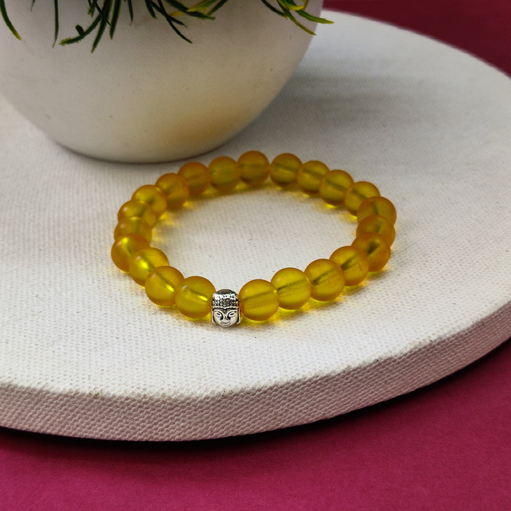 JewelMaze Citrine With Buddha Beads Bracelet - 1404713