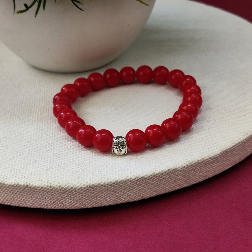 JewelMaze Red Beads Bracelet with Buddha - 1404714