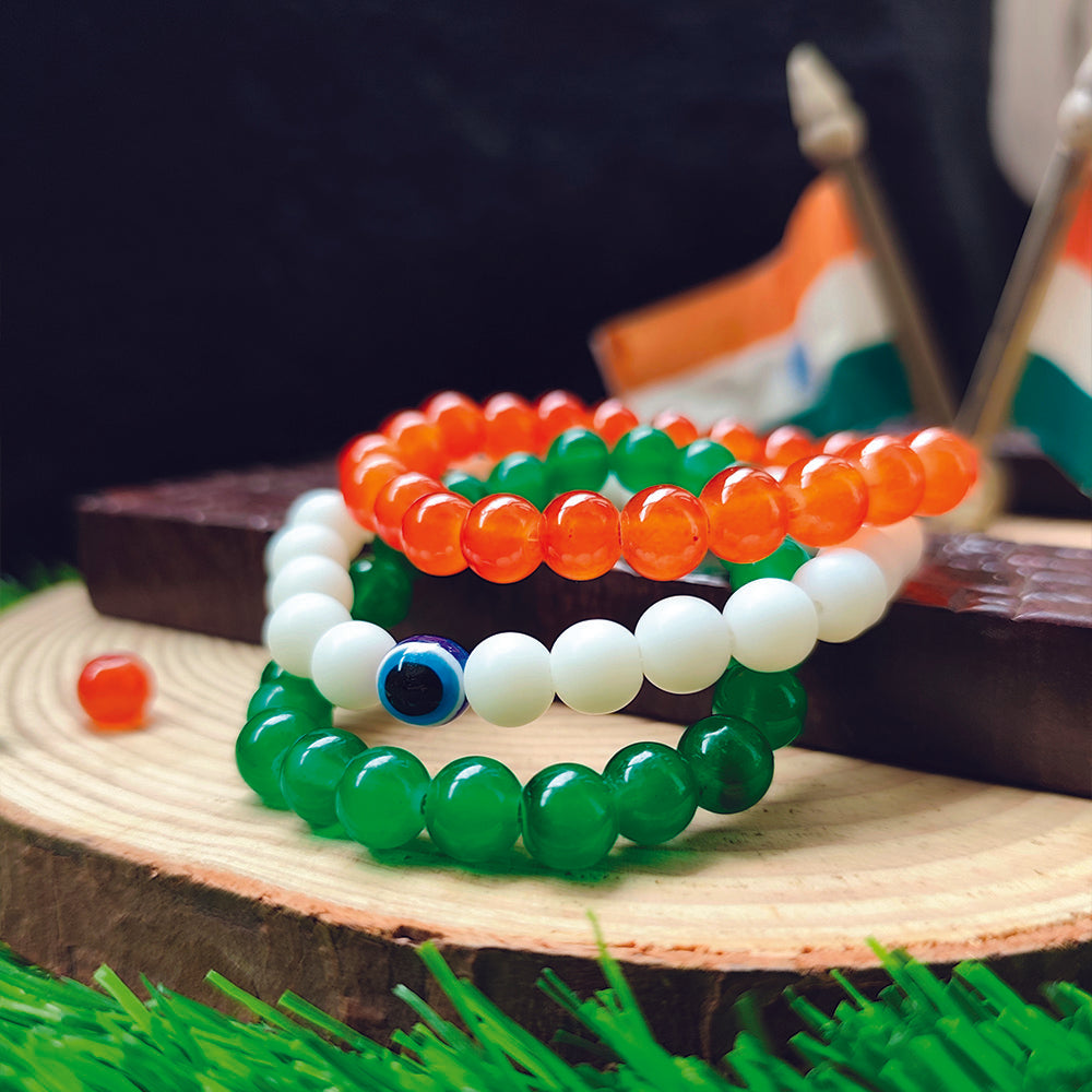 JewelMaze Independence Day Special Tiranga Beads Bracelet