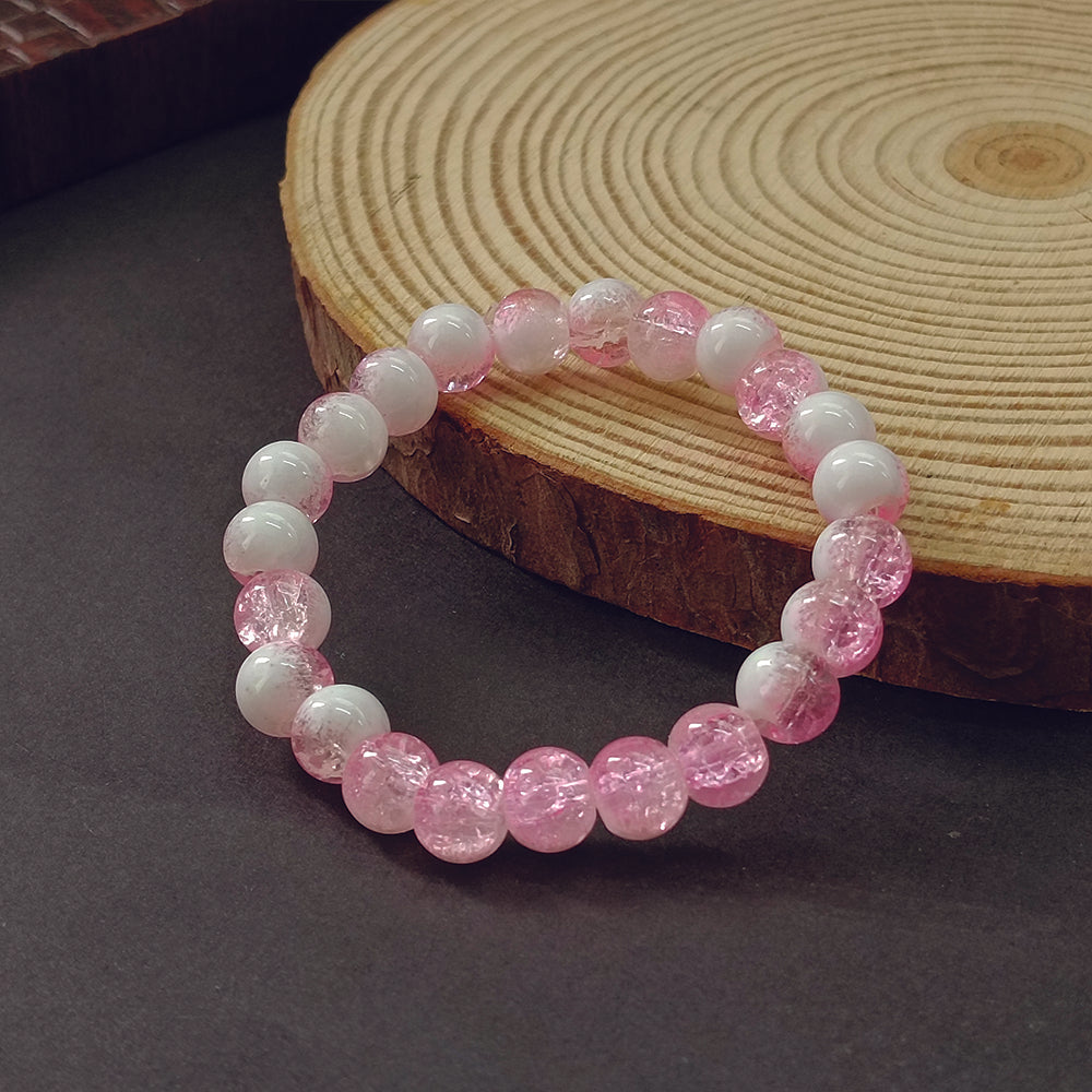 JewelMaze Pack Of 6 Crystal Crackle Glass Beads Bracelet Combo - 1005304