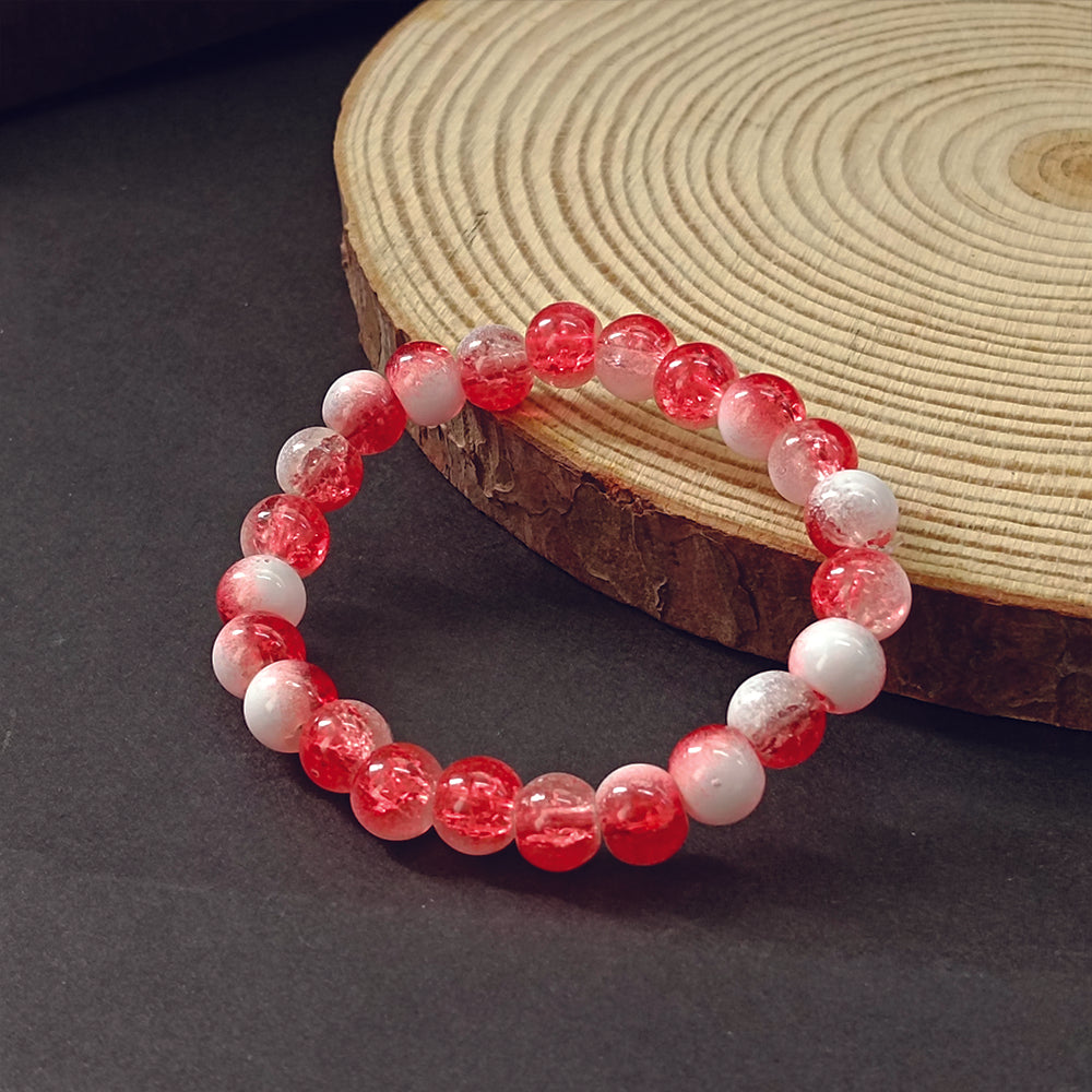 JewelMaze Pack Of 6 Crystal Crackle Glass Beads Bracelet Combo - 1005302