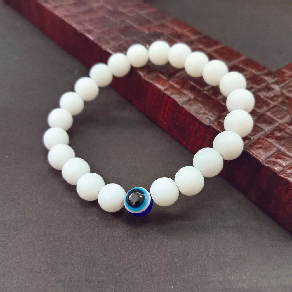 JewelMaze Evil Eye White Beads Bracelet - 1404755