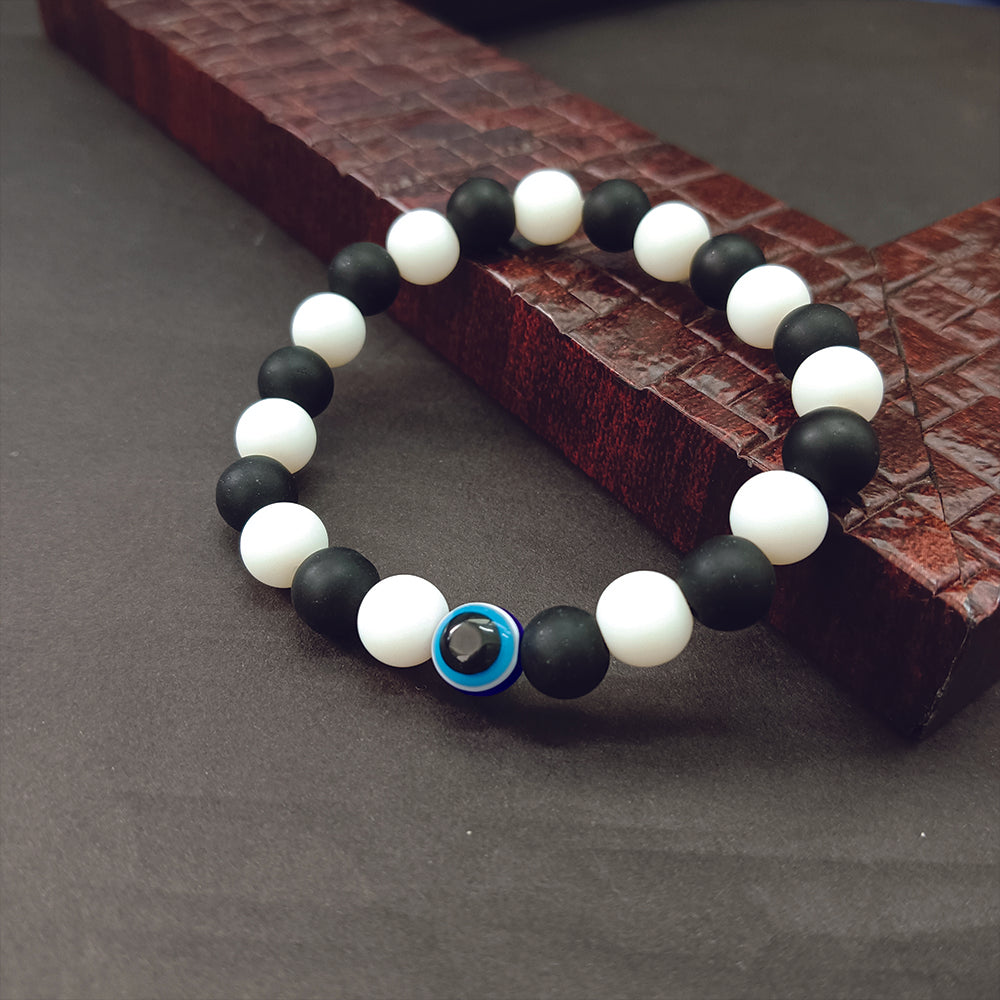 JewelMaze Evil Eye Black & White Beads Bracelet - 1404756
