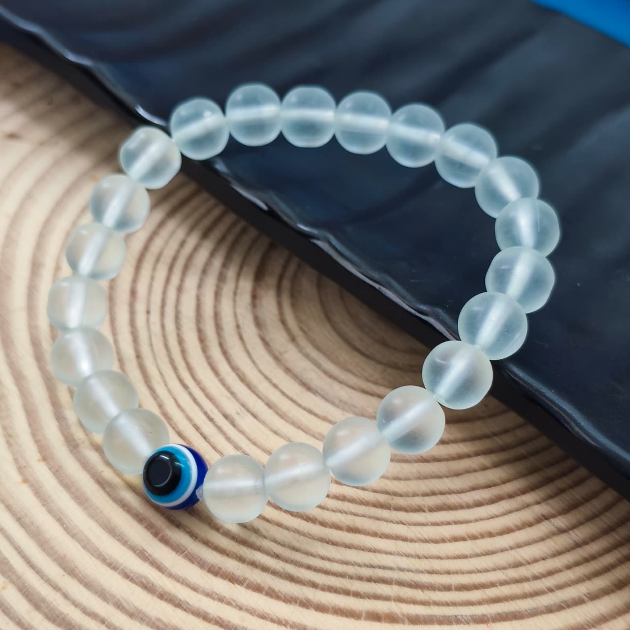 JewelMaze Transparent White with Evil Eye Beads Bracelet - 1404757