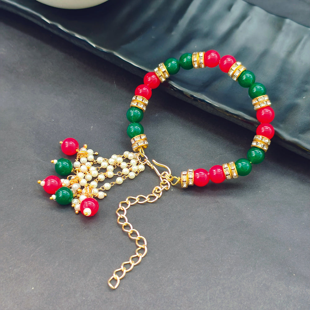 JewelMaze Traditional Multicolor Beaded Bracelet with Pearl Tassel