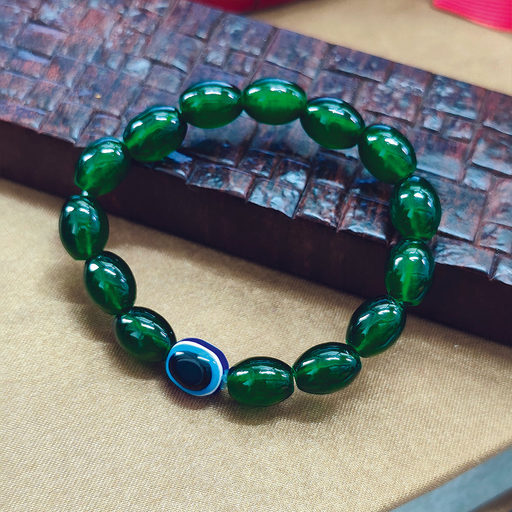 JewelMaze Green Glass Evil Eye Beads Bracelet