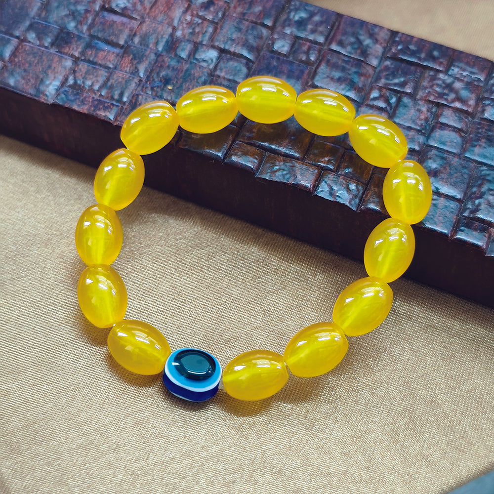 JewelMaze Yellow Glass  Evil Eye Beads Bracelet