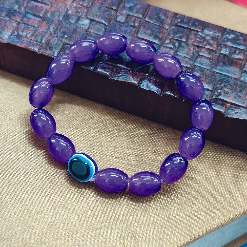 JewelMaze Purple Glass  Evil Eye Beads Bracelet