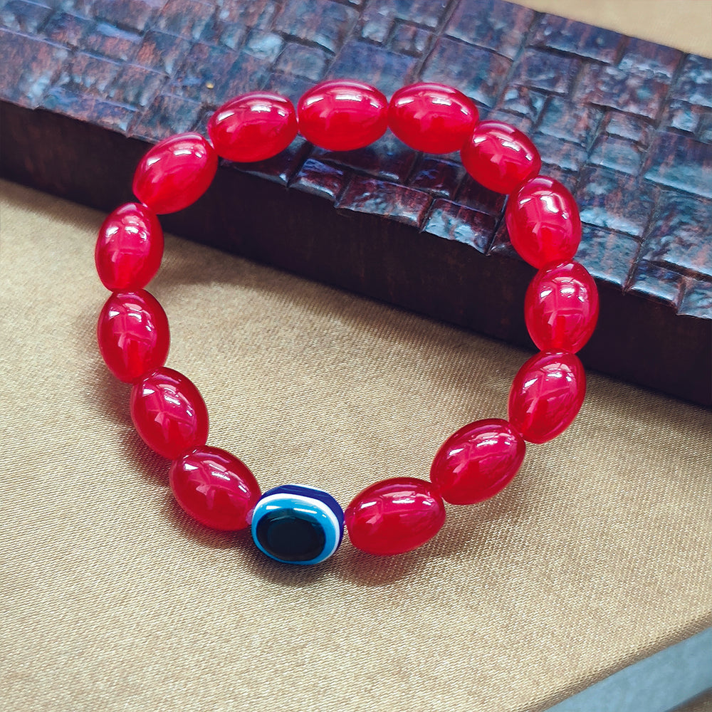 JewelMaze Red Glass  Evil Eye Beads Bracelet