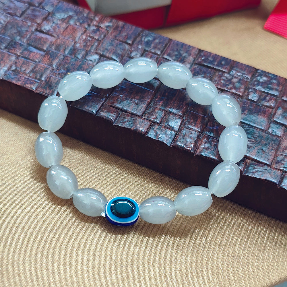 JewelMaze White Glass  Evil Eye Beads Bracelet