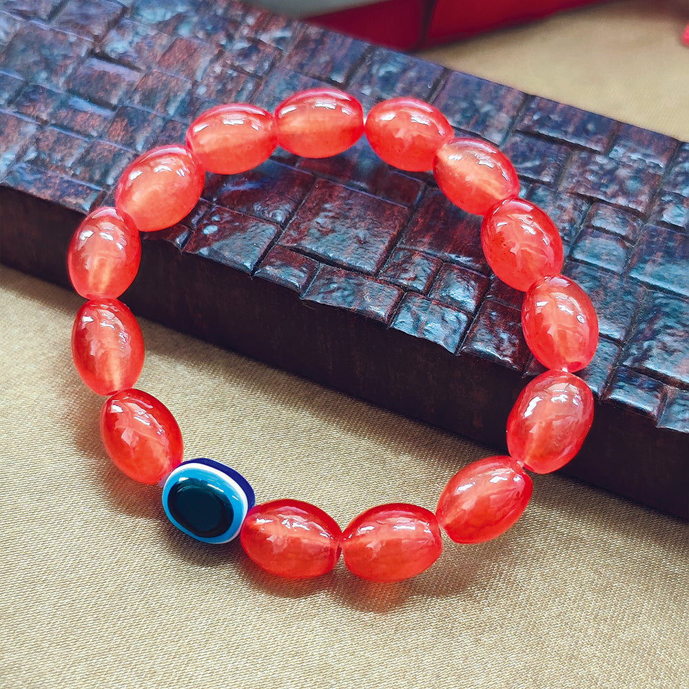 JewelMaze Orange Glass  Evil Eye Beads Bracelet
