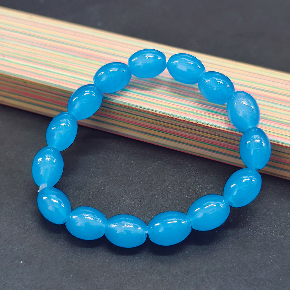 JewelMaze Sky Blue Glass Beads Bracelet