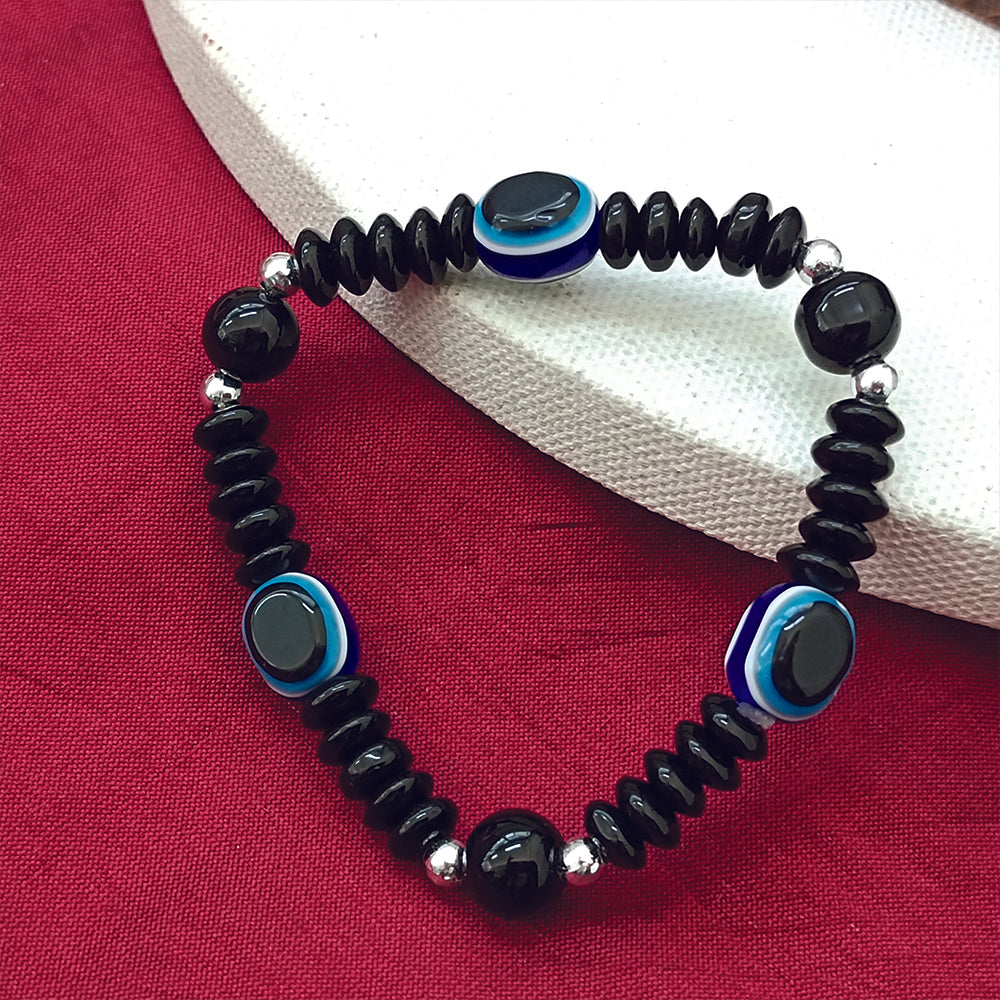 JewelMaze Black Glass  Evil Eye Beads Bracelet