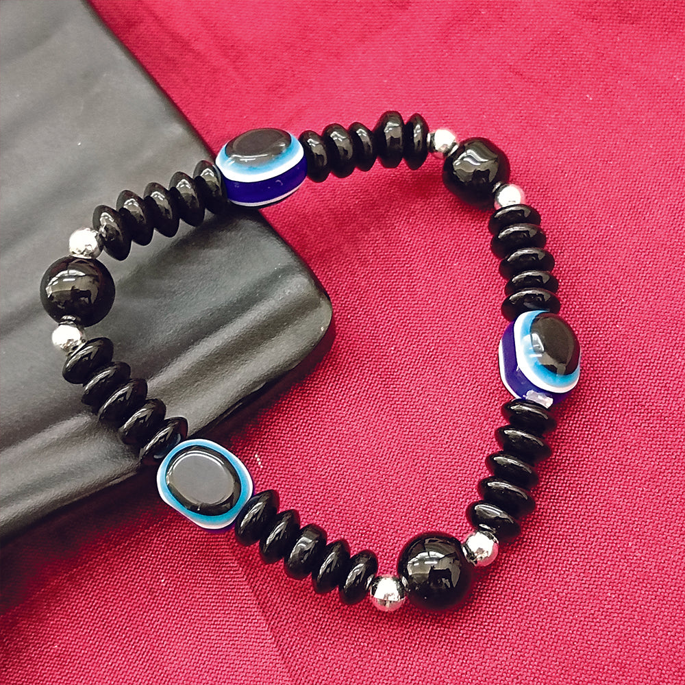 JewelMaze Black Glass  Evil Eye Beads Bracelet