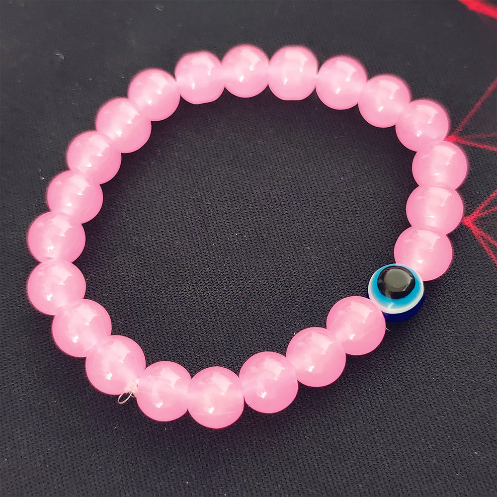 JewelMaze Pink Beads Evil Eye Bracelet -1404789
