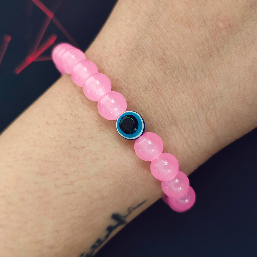 JewelMaze Pink Beads Evil Eye Bracelet -1404789