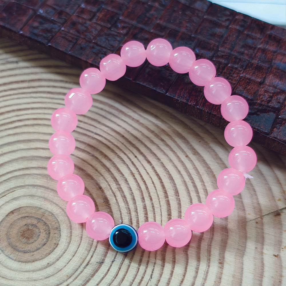 JewelMaze Pink Beads Evil Eye Bracelet -1404789