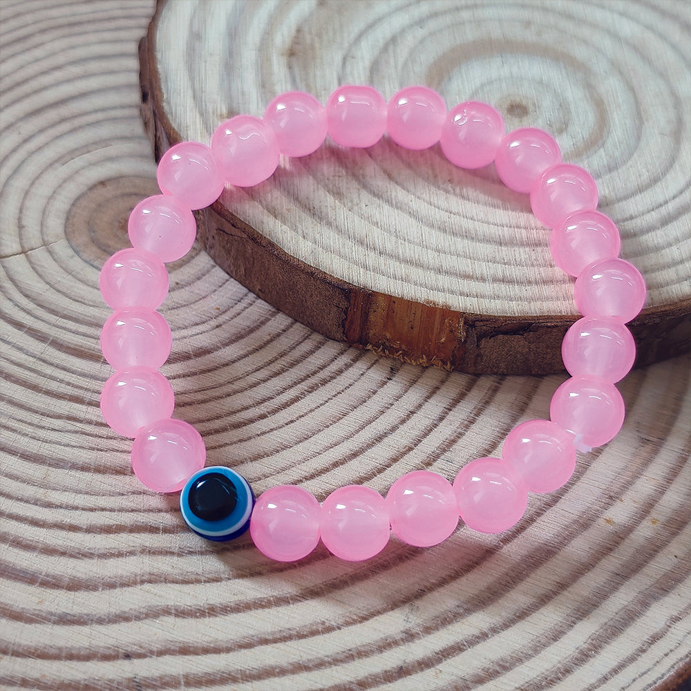 JewelMaze Pink Beads Evil Eye Bracelet -1404789