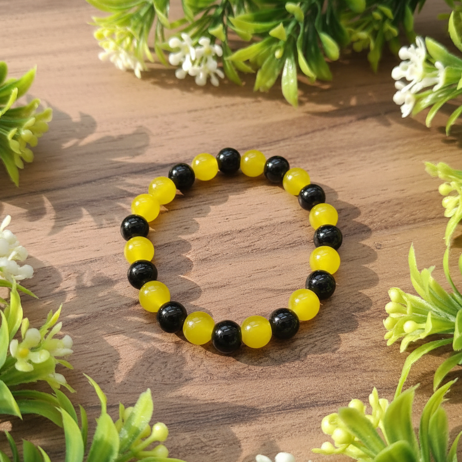 JewelMaze Casual Wear Black Yellow Bead Bracelet For Every day