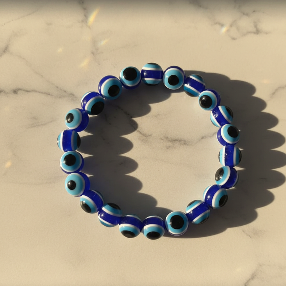 JewelMaze Blue Evil Eye Beaded Bracelet for Men & Women