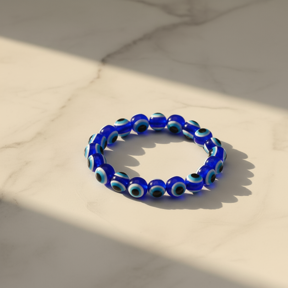 JewelMaze Blue Evil Eye Beaded Bracelet for Men & Women