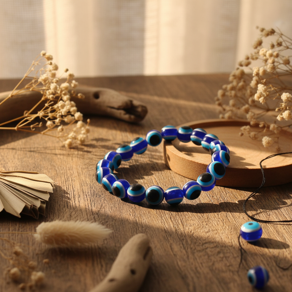 JewelMaze Blue Evil Eye Beaded Bracelet for Men & Women