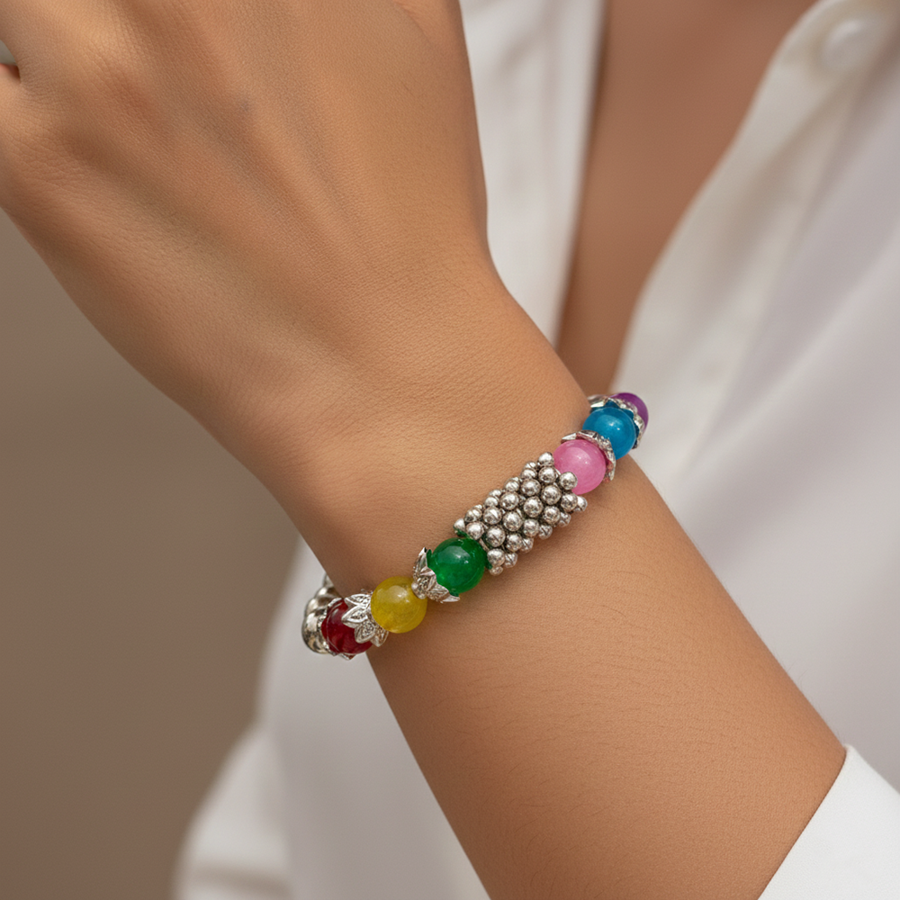 JewelMaze Elegant Silver Beads Combo Bracelet all occassions