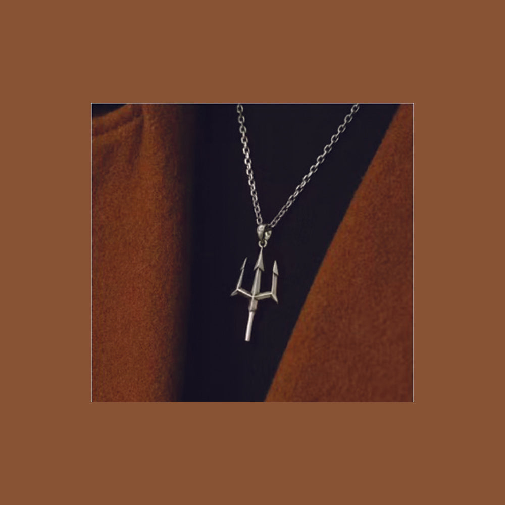 JewelMaze Silver Plated Trishul Chain Pendant for Men