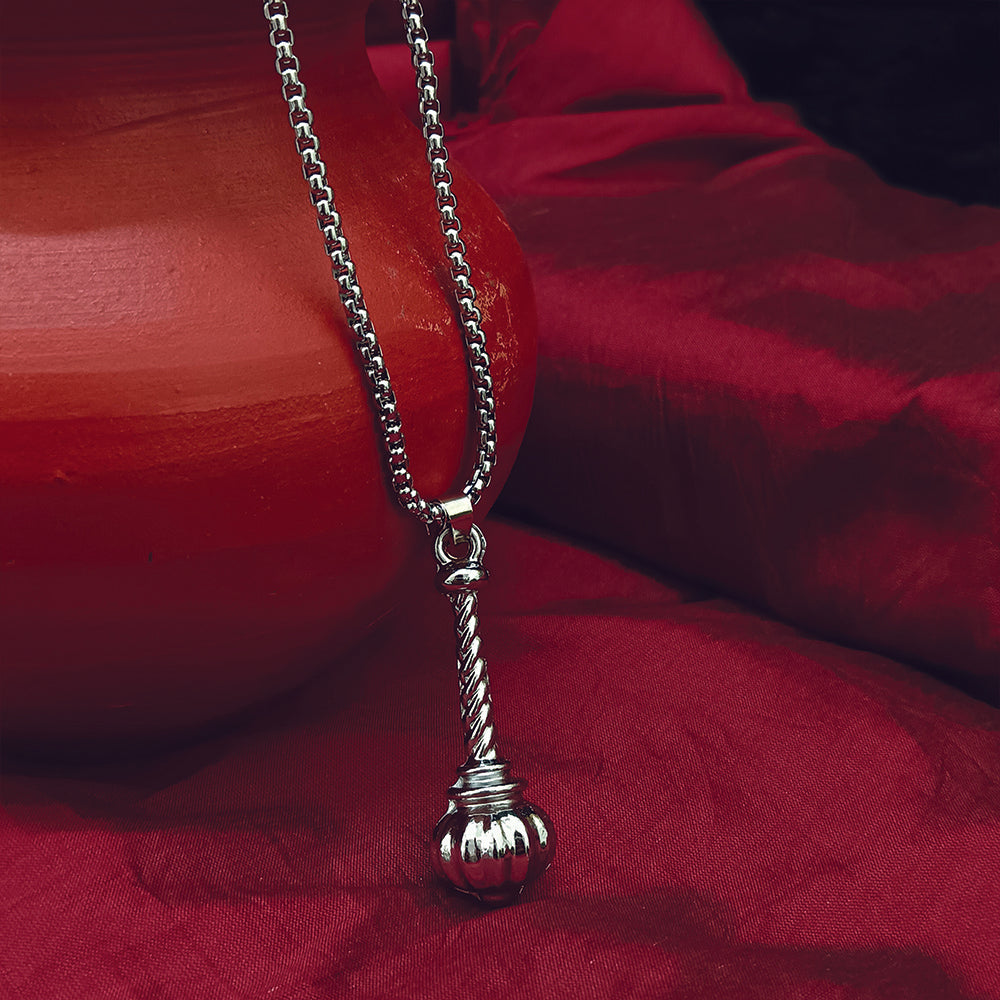 JewelMaze Silver Plated Lord Hanuman Heavy Gada Chain Pendant for Men