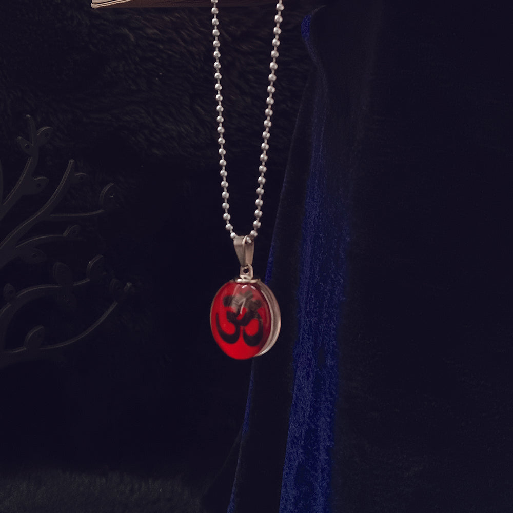 JewelMaze Glass Framed Orange Enamel Om Locket Chain Pendant