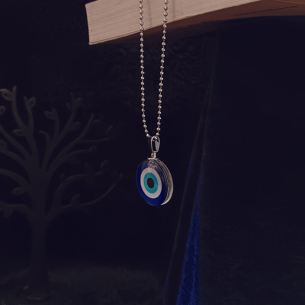 JewelMaze Glass Framed Evil Eye Locket Chain Pendant