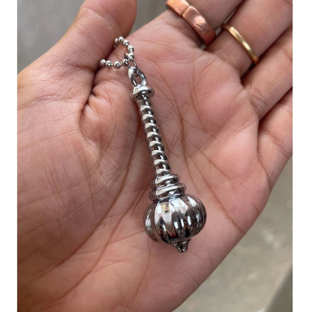 JewelMaze Hanuman Gada Silver Pendant with ball chain For Unisex