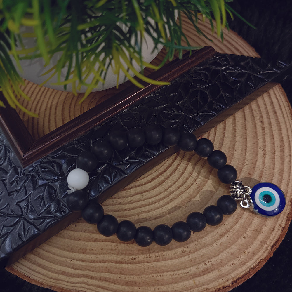 JewelMaze Black Beads Evil Eye Bracelet