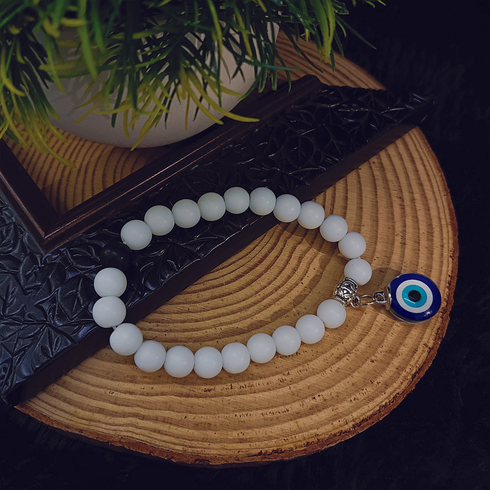 JewelMaze White Beads Evil Eye Bracelet