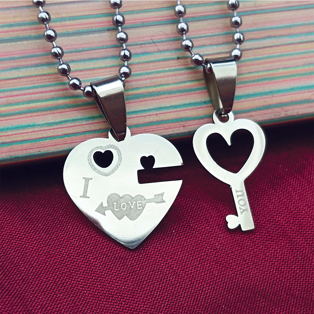 JewelMaze Love Key Heart Shape Chain Pendant- 1404876