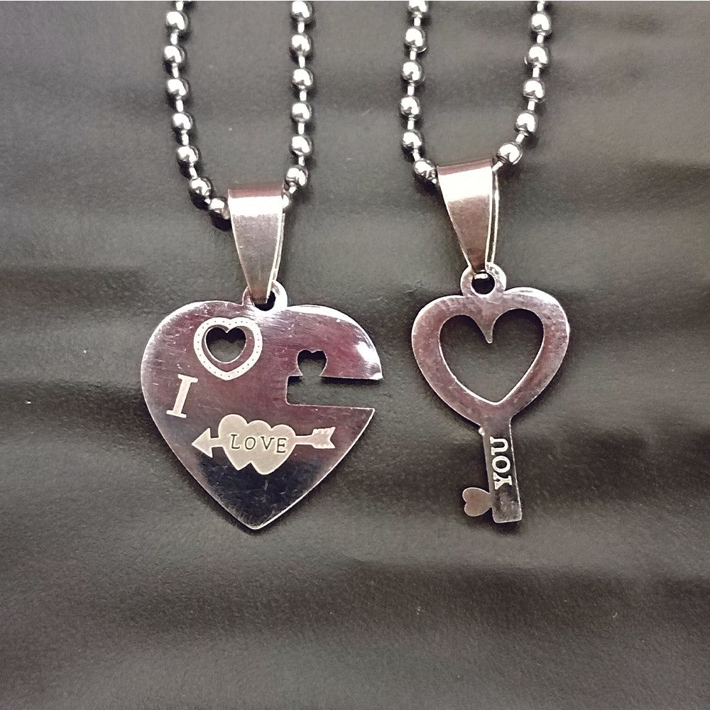 JewelMaze Love Key Heart Shape Chain Pendant- 1404876