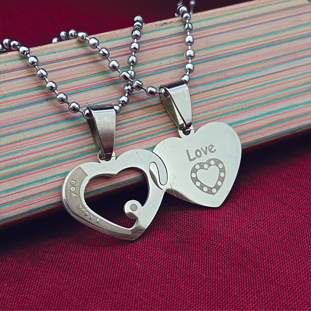 JewelMaze Heart Shape " Love You "Chain Pendant- 1404880