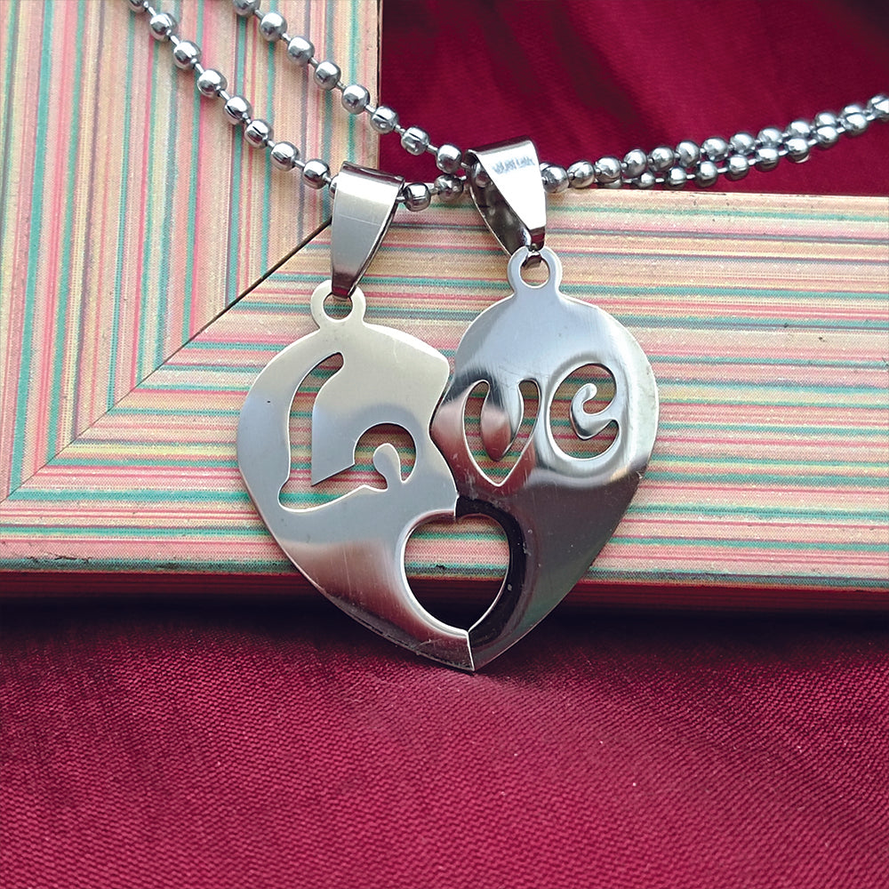 JewelMaze Heart Shape " Love"Chain Pendant- 1404881