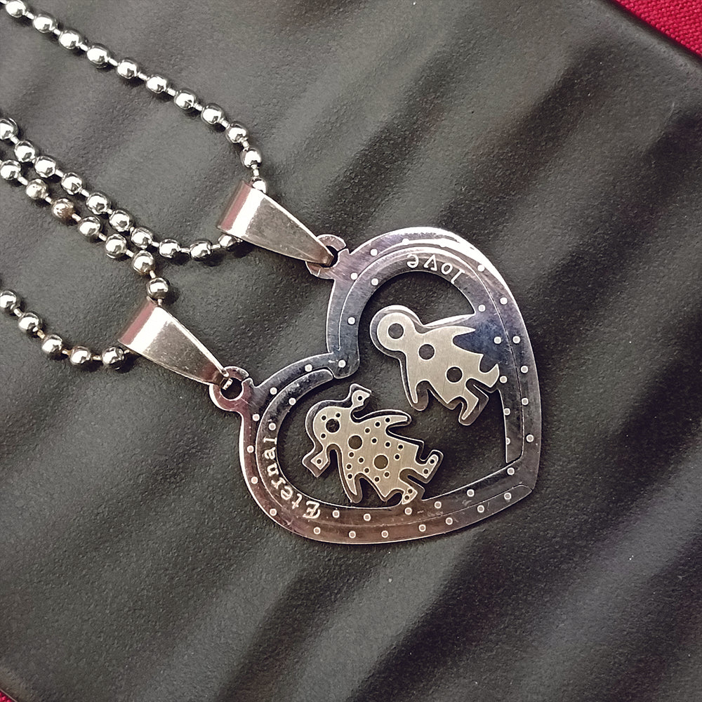 JewelMaze Heart Shape " Love " Couple Chain Pendant- 1404885