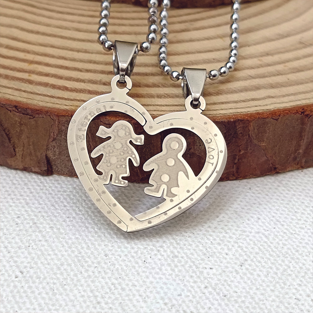 JewelMaze Heart Shape " Love " Couple Chain Pendant- 1404885