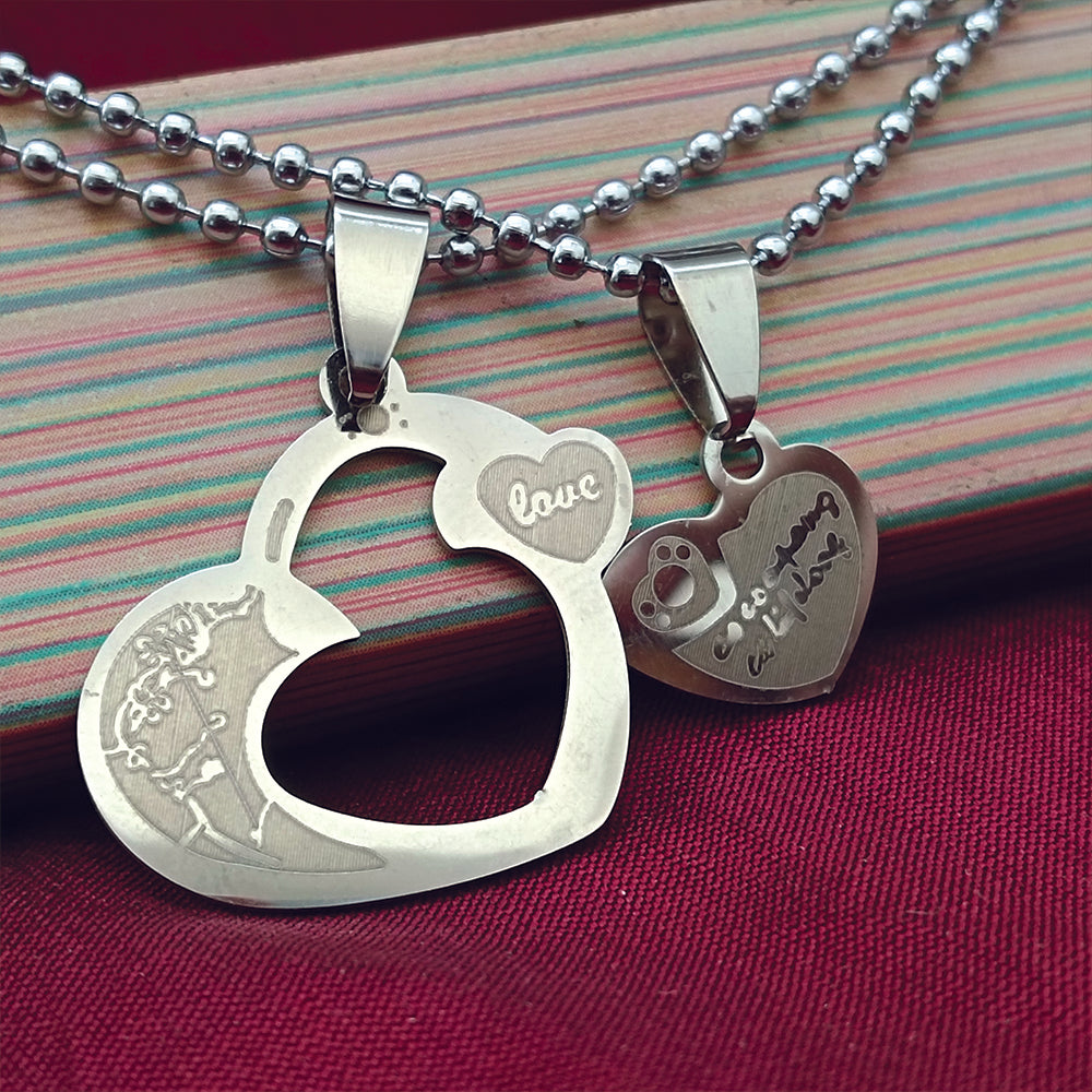 JewelMaze Heart Shape Love Chain Pendant- 1404888