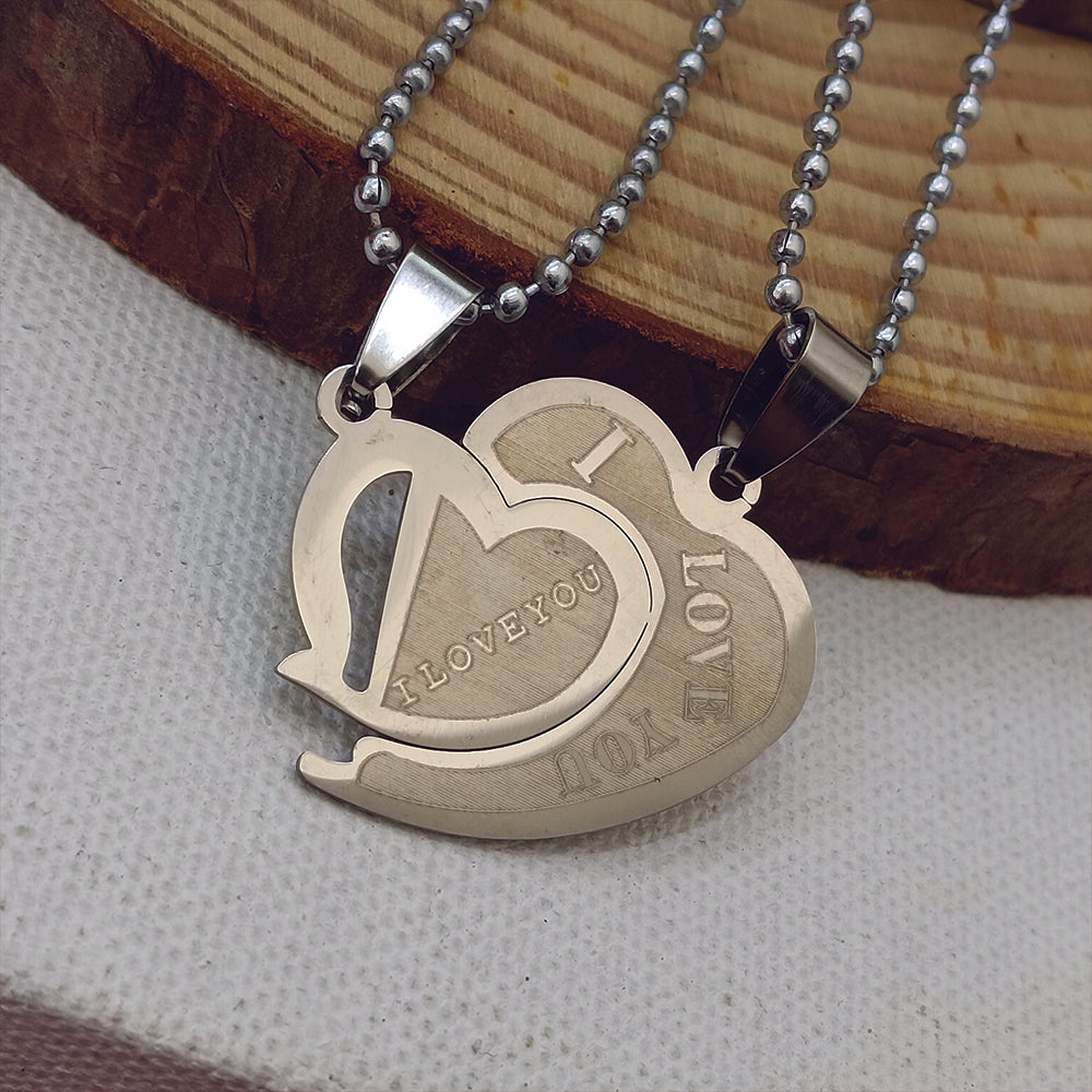 JewelMaze Heart Shape " I  LOVE YOU " Chain Pendant- 1404889