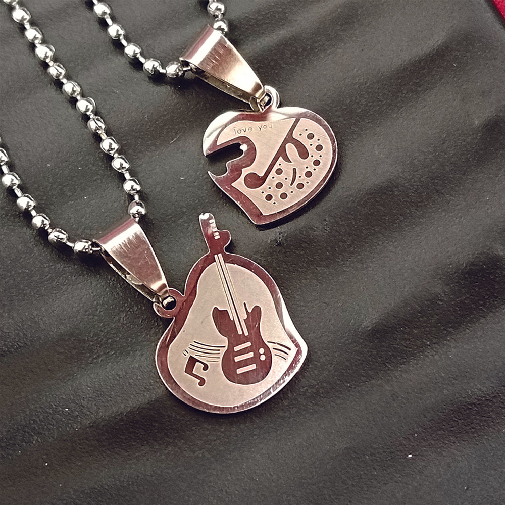 JewelMaze Music Lover Heart And Guitar Chain Pendant- 1404890