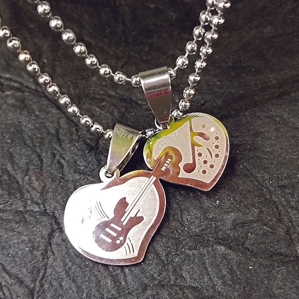 JewelMaze Music Lover Heart And Guitar Chain Pendant- 1404890