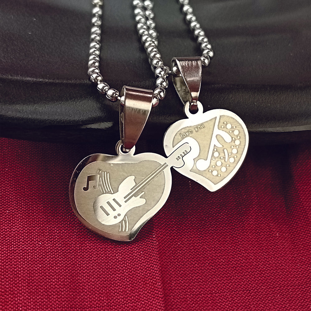 JewelMaze Music Lover Heart And Guitar Chain Pendant- 1404890