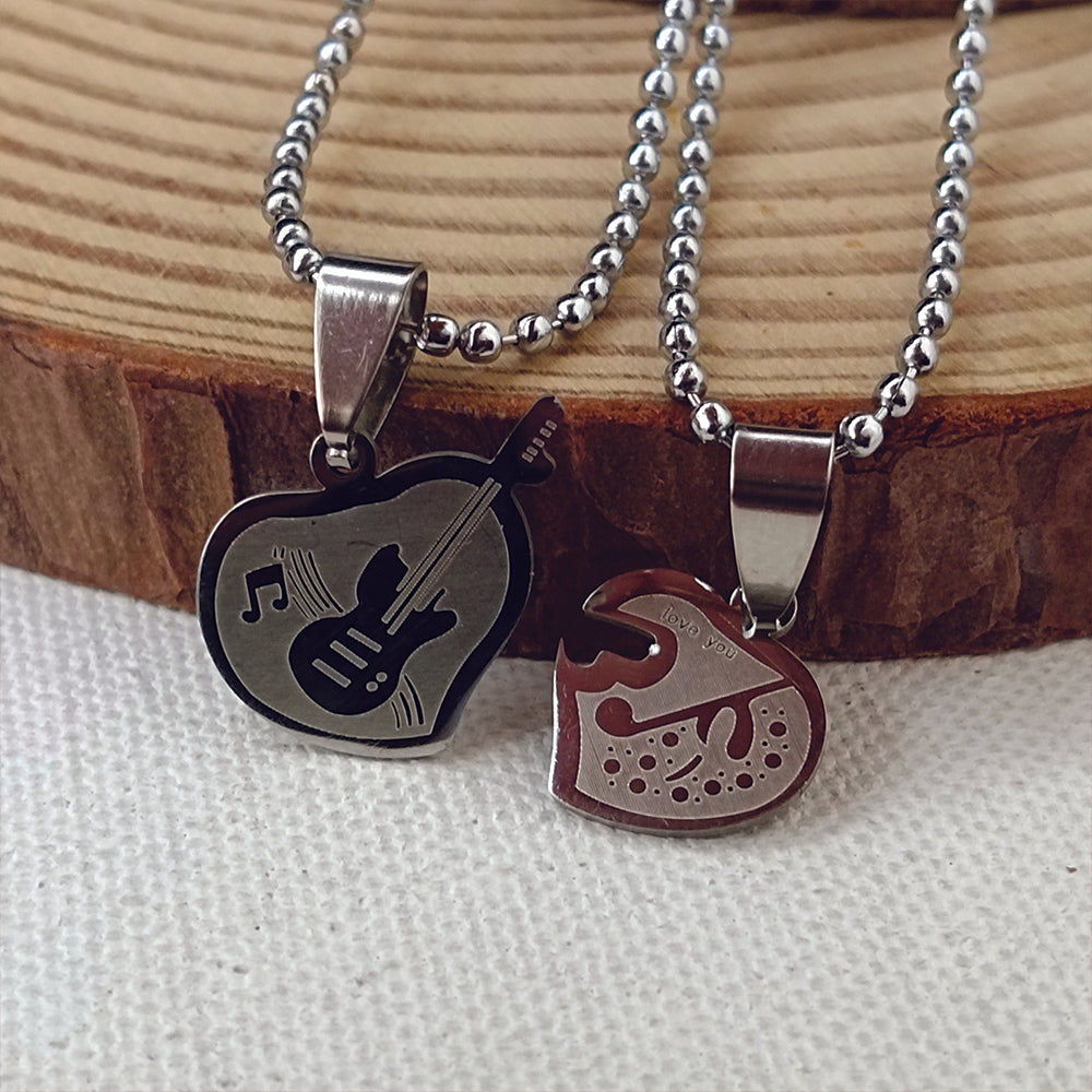 JewelMaze Music Lover Heart And Guitar Chain Pendant- 1404890