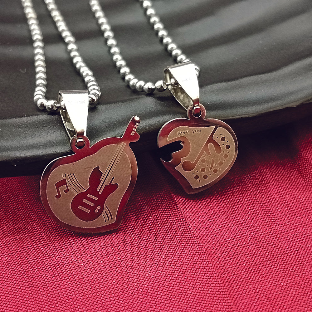 JewelMaze Music Lover Heart And Guitar Chain Pendant- 1404890