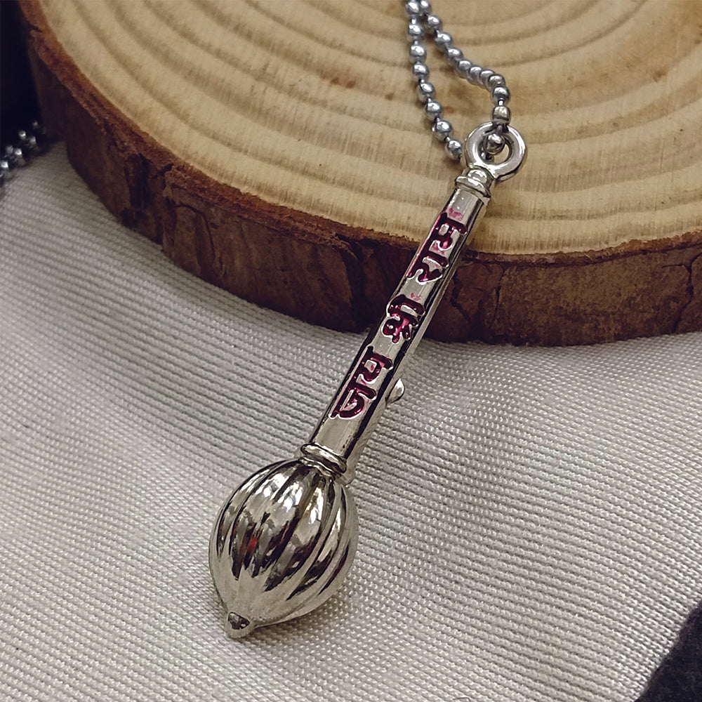 JewelMaze Hanuman Gada " Jai Shree Ram " Silver Chain Pendant